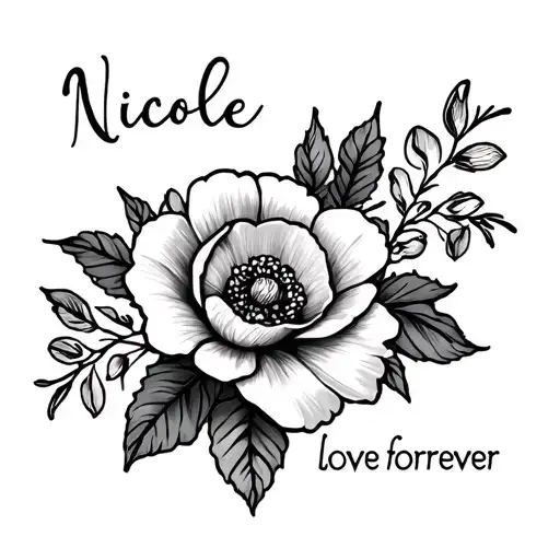 floral flower with the name nicole love forever tattoo design idea
