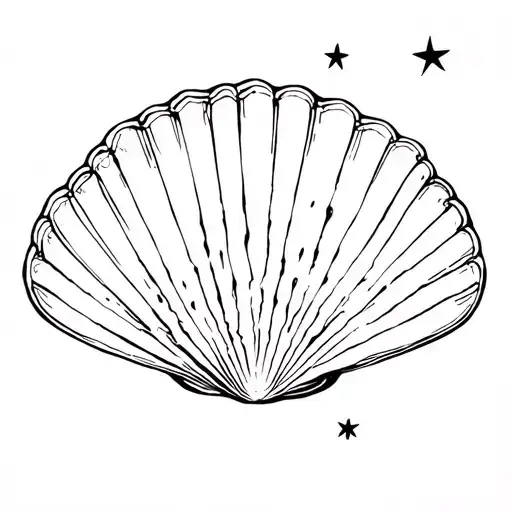 Scallop shell followed by Ultreïa & Suseia and a moon with 3 stars tattoo design idea