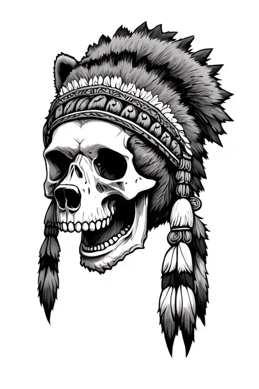 skull with grizzly bear headdress being worn tattoo design idea