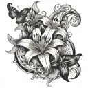 script writing "gorgeous and i mean it" with tiger lilies around it tattoo design idea