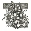 script writing "gorgeous and i mean it" with tiger lilies around it tattoo design idea