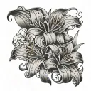 script writing "gorgeous and i mean it" with tiger lilies around it tattoo design idea