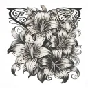 script writing "gorgeous and i mean it" with tiger lilies around it tattoo design idea