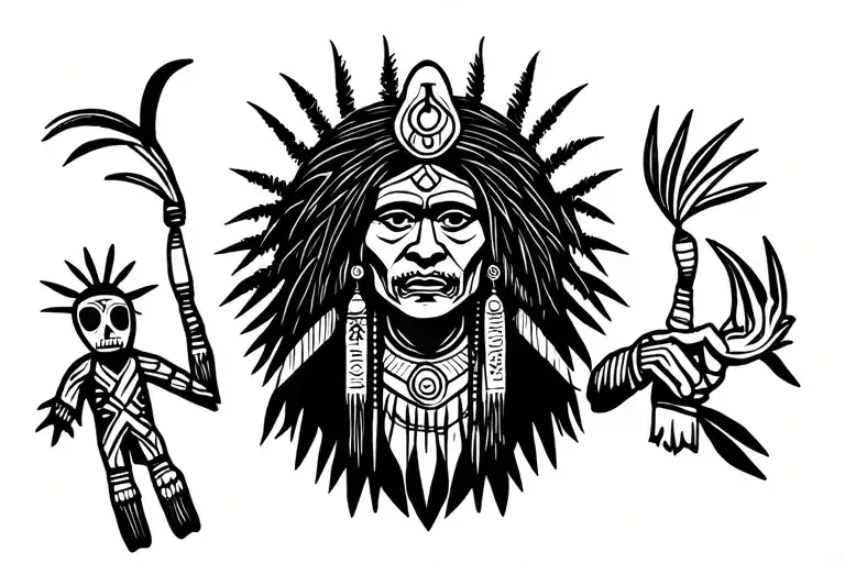 African witch doctor holding a voodoo doll tattoo design idea