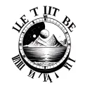 moon or a planet inside a time dial, words let it be, beach, mountain, lost  man standing, less black ink minimal tattoo tattoo design idea