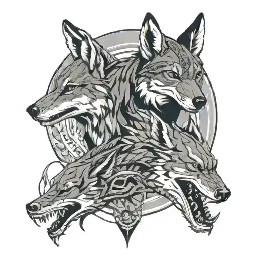 Coyote, dragon, and shark entwined together native american style tattoo design idea
