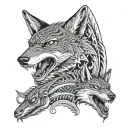 Coyote, dragon, and shark entwined together native american style tattoo design idea