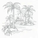 A sketch of a tropical island with flamboyant trees swaying in the breeze tattoo design idea