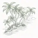 A sketch of a tropical island with flamboyant trees swaying in the breeze tattoo design idea