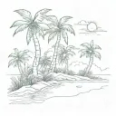 A sketch of a tropical island with flamboyant trees swaying in the breeze tattoo design idea
