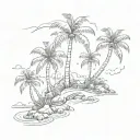 A sketch of a tropical island with flamboyant trees swaying in the breeze tattoo design idea