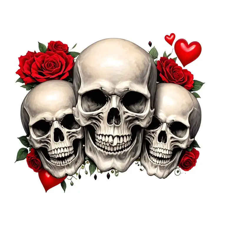 skulls & hearts surrounded tattoo design idea