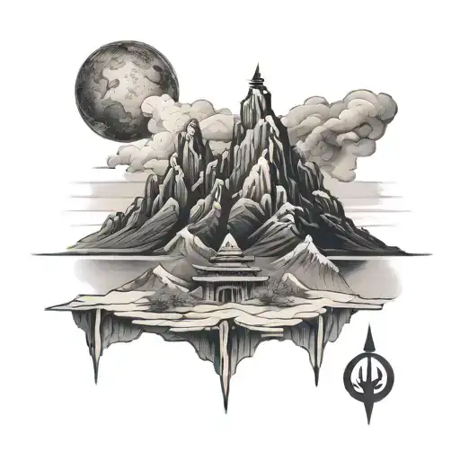 kailash parvat with trident piercing tattoo design idea