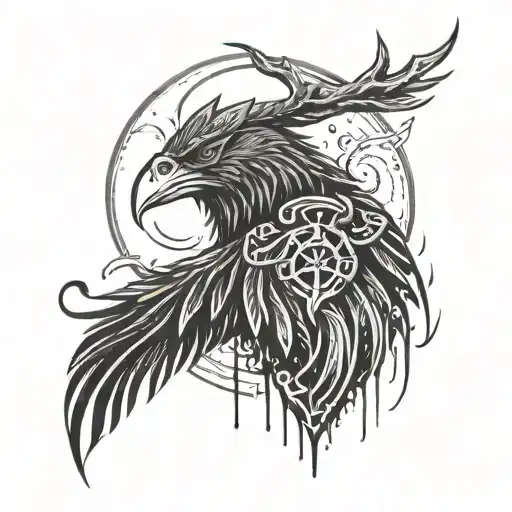 viking tattoo with drakkar vegvisir raven ink dripping and splashing tattoo design idea