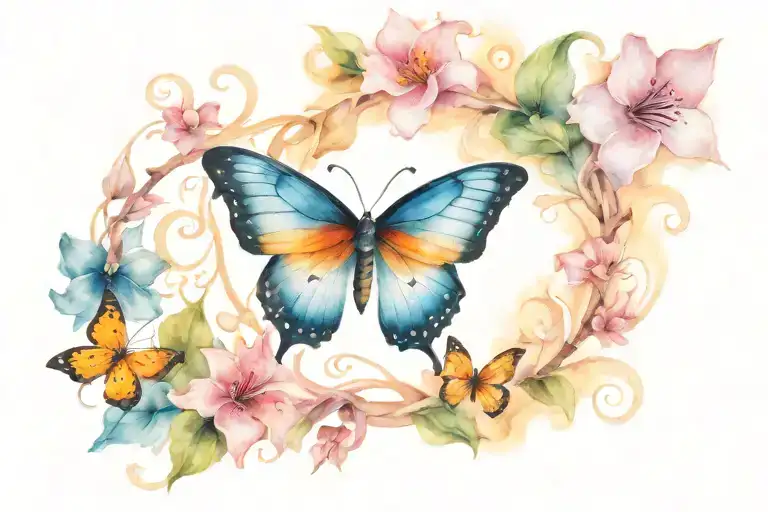 butterfly and coi fish tattoo design idea