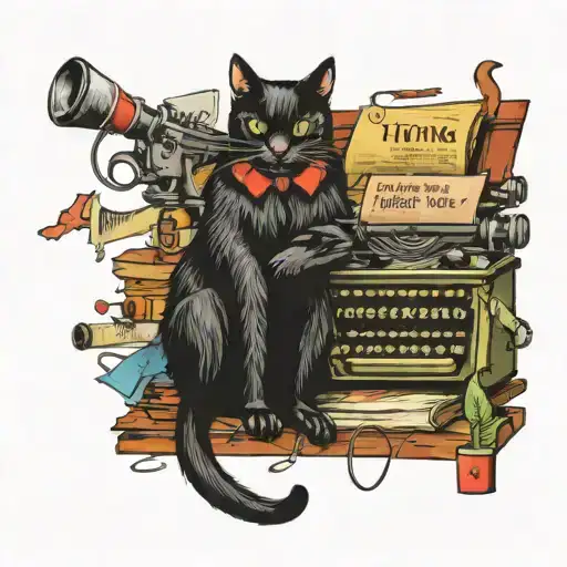 different elements of the Stephen King universe, typewriter, axe, it, black cat tattoo design idea