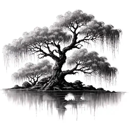 weeping willow tree tattoo design idea