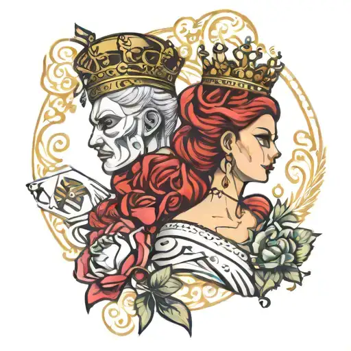 card king and queen tattoo design idea