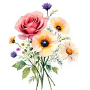 wildflower bouquet with rose, poppy, daisy, and aster tattoo design idea