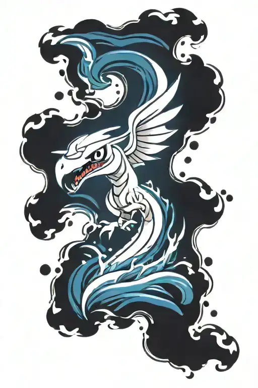 Lugia pokemon face with waves flowing tattoo design idea