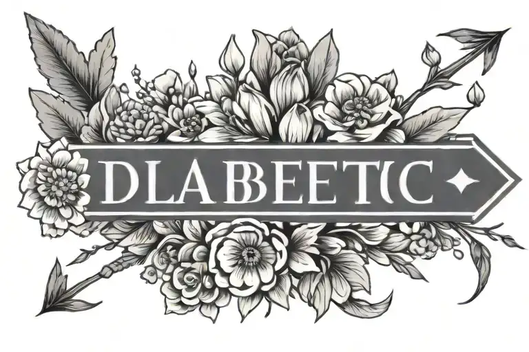 small arrow surrounded with flowers that says type 1 diabetic  tattoo design idea