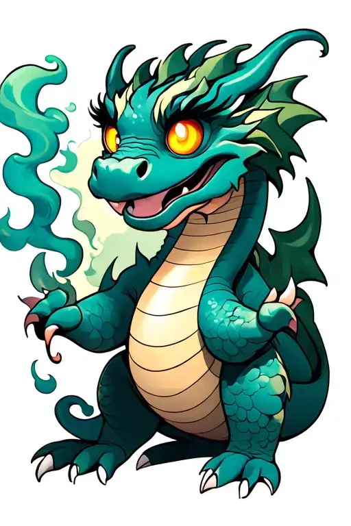 Puff the magic dragon with glowing eyes and smoke cascading around the body and through its nose tattoo design idea