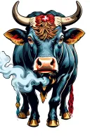 american trad bull in crouched position with smoke from nose tattoo design idea