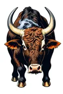 american trad bull in crouched position with smoke from nose tattoo design idea