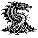 Quetzalcoatl dragon emerging out of volcano erupting. mayan tribal designed volcano tattoo design idea