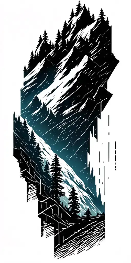 misty rocky mountain morning with a long hard road travled in life.  tattoo design idea