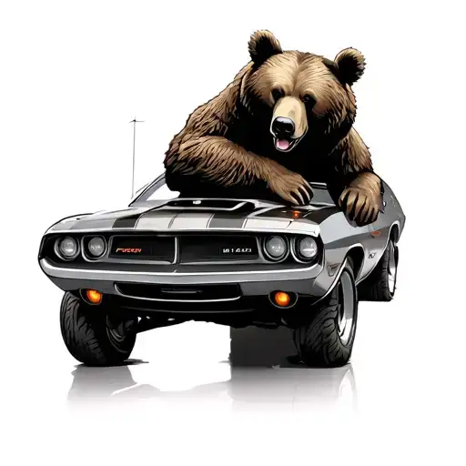 bear leaning on 1970 dodge challenger tattoo design idea