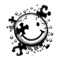 a smiley face with a anchor shaped puzzle piece falling off of it tattoo design idea