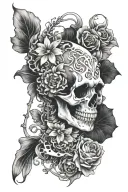 walleye ball skeleton and flowers tattoo design idea