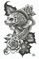 walleye ball skeleton and flowers tattoo design idea