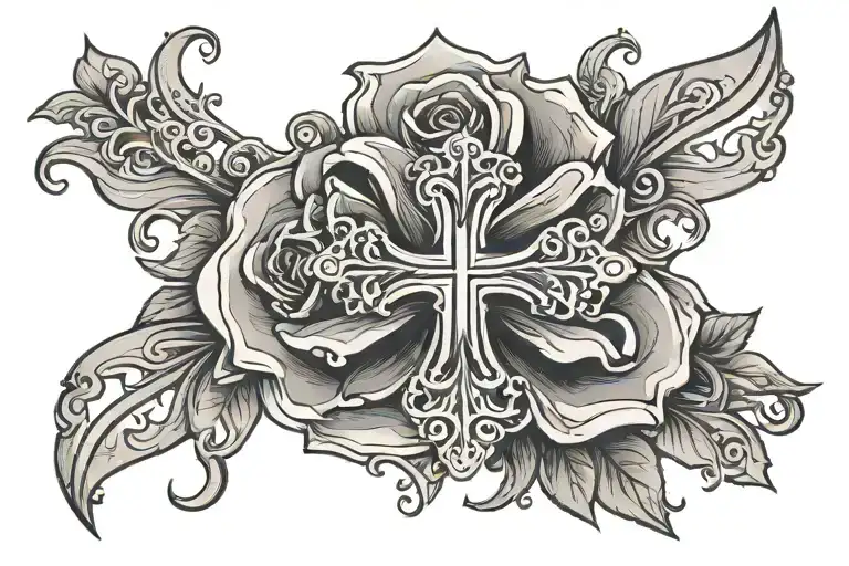 rose armband with gothic cross tattoo design idea