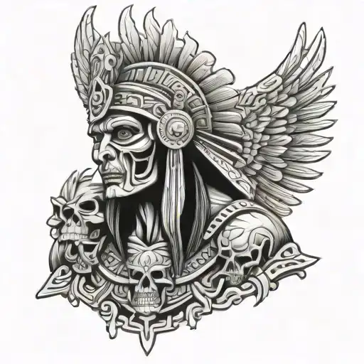 aztec god of death angel tattoo design idea