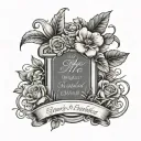 Manly Headstone With cursive writing and flowers tattoo design idea