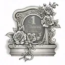 Manly Headstone With cursive writing and flowers tattoo design idea