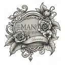 Manly Headstone With cursive writing and flowers tattoo design idea