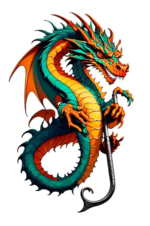 dragon holding halligan bar tattoo design idea