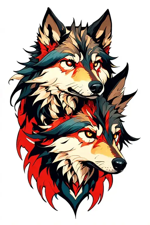 demon and a wolf tattoo design idea