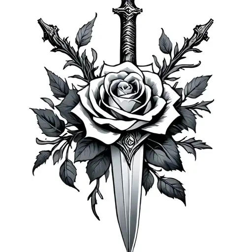 cross with rose and Brocken sword tattoo design idea