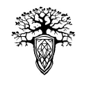 Celtic oak tree with Shield and diamond carved into trunk tattoo design idea