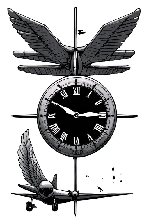 plane low wing clock face tattoo design idea
