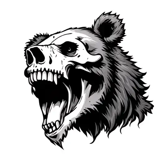 viking runic bear screaming skull tattoo design idea
