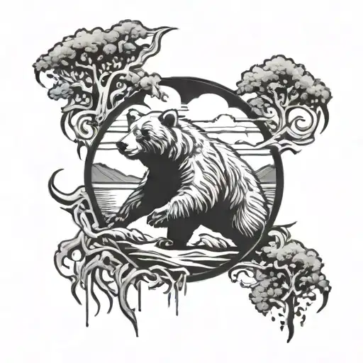 bear moon rave scene tattoo design idea