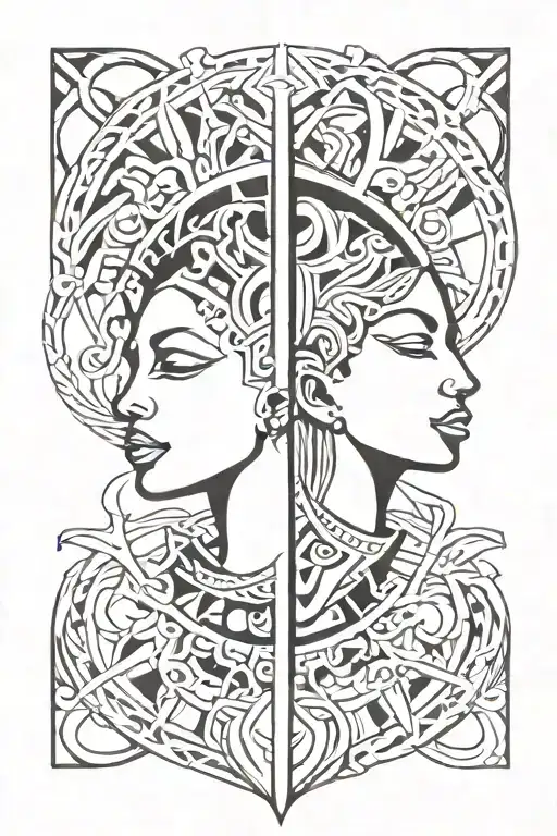 african bohemian gemini tattoo design idea