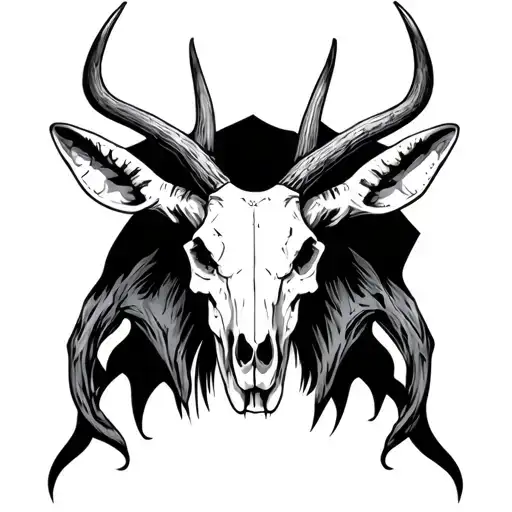 deer skull, looking straight with horns to go around the knee tattoo design idea