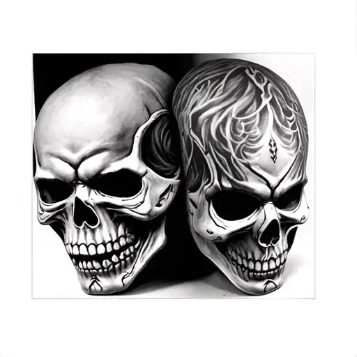 Skull theater masks tattoo design idea