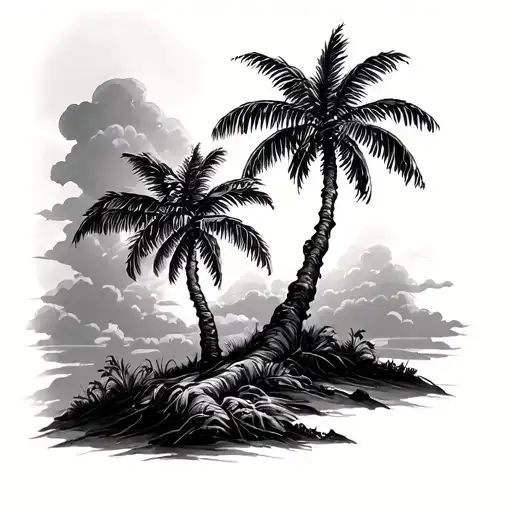 3 palm trees bending into one tree top tattoo design idea